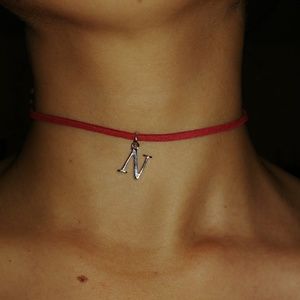 Red Choker with Silver 'N' Charm
